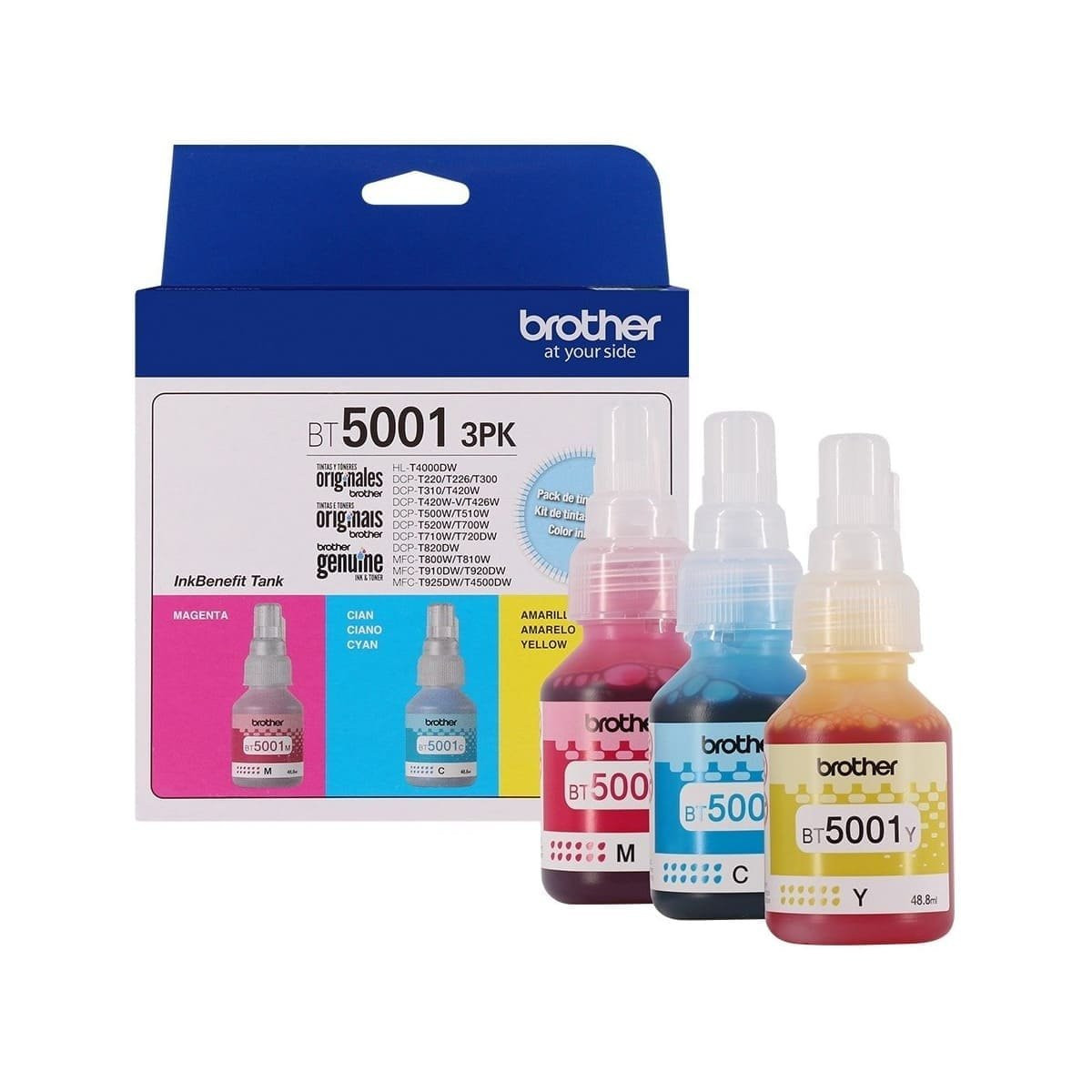 Kit com 3 Garrafas de Tinta Brother BT50013PK CMY | MFC-T810W MFC-T4500DW MFC-T910DW | Original 5k
