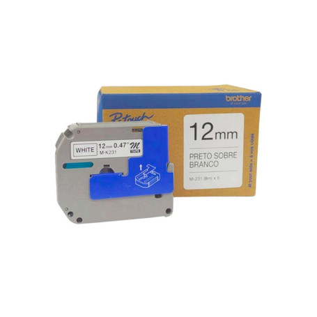 Fita Rotulador Brother 12mm M231 M231M5 Preto/Branco | Kit com 5 unidades | Original