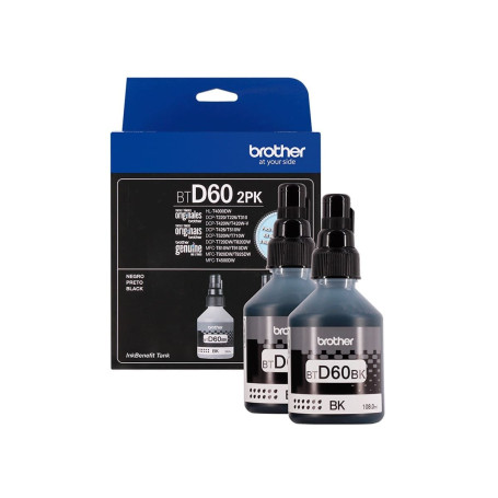 Kit com 2 Garrafas de Tinta Brother BTD602PK Preto | MFC-T810W MFC-T4500DW MFC-T910DW | Original 15k