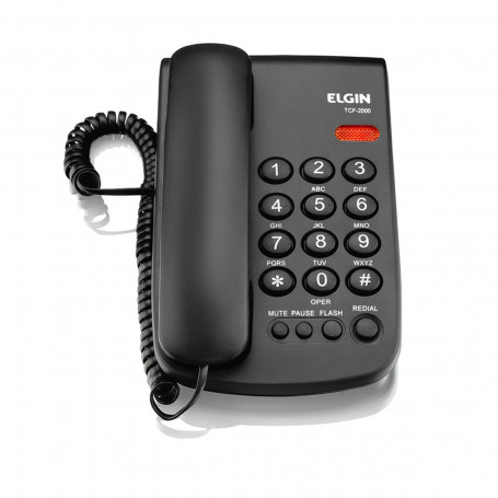 Telefone com Fio Elgin TCF 2000 com Pause Flash e Redial | Preto