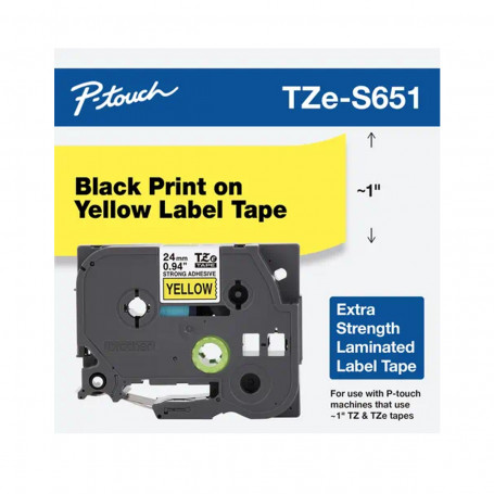Fita Rotulador Brother 24mm TZES 651 TZES651 Preto/Amarelo com super cola | Original