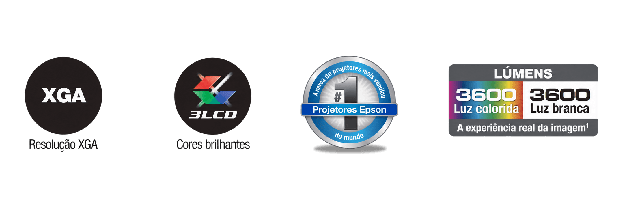 Selos Epson: resolução XGA, tecnologia 3LCD e brilho de 3.600 lúmens em cores e branco